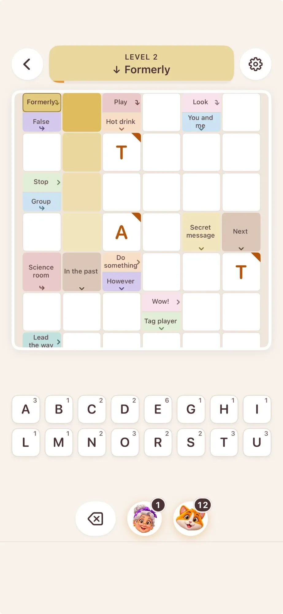 An arrowword puzzle in progress, with coloured clue boxes, a few letters filled in, and a letter keyboard.